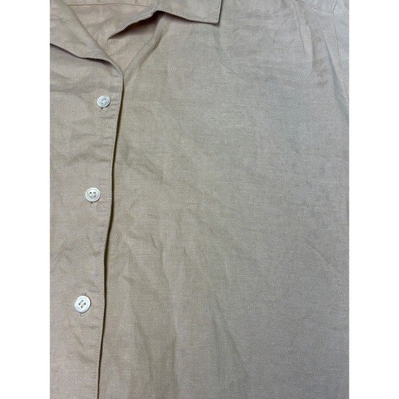 Brooks Brothers Pure Irish Linen Short Sleeve Button Down Shirt Tan Womens 16 - Picture 2 of 6